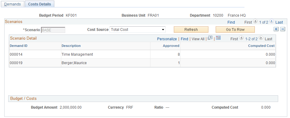 Costs Details - Costs Details page