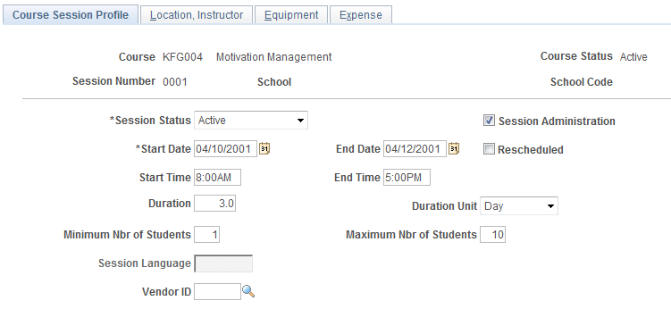 Course Session Profile page