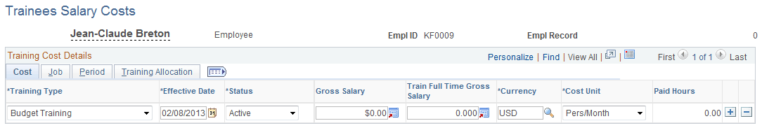 Trainees Salary Costs page