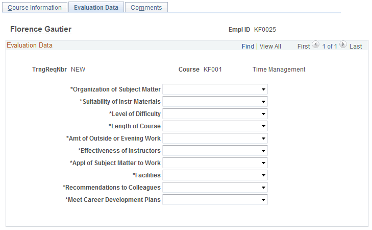 Individual Training Evaluation - Evaluation Data page