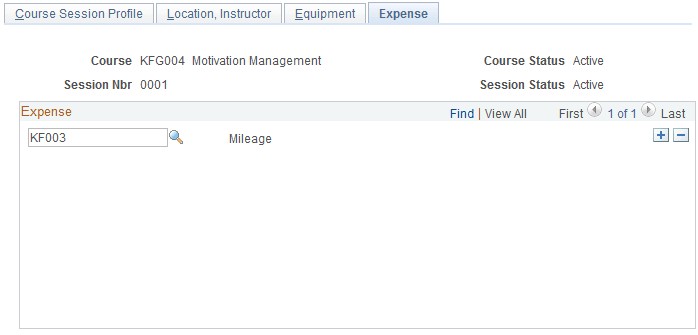 Course Sessions - Expense page