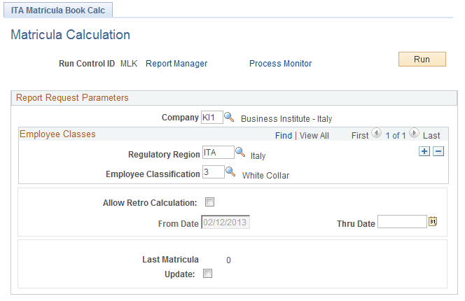 Matricula Calculation page