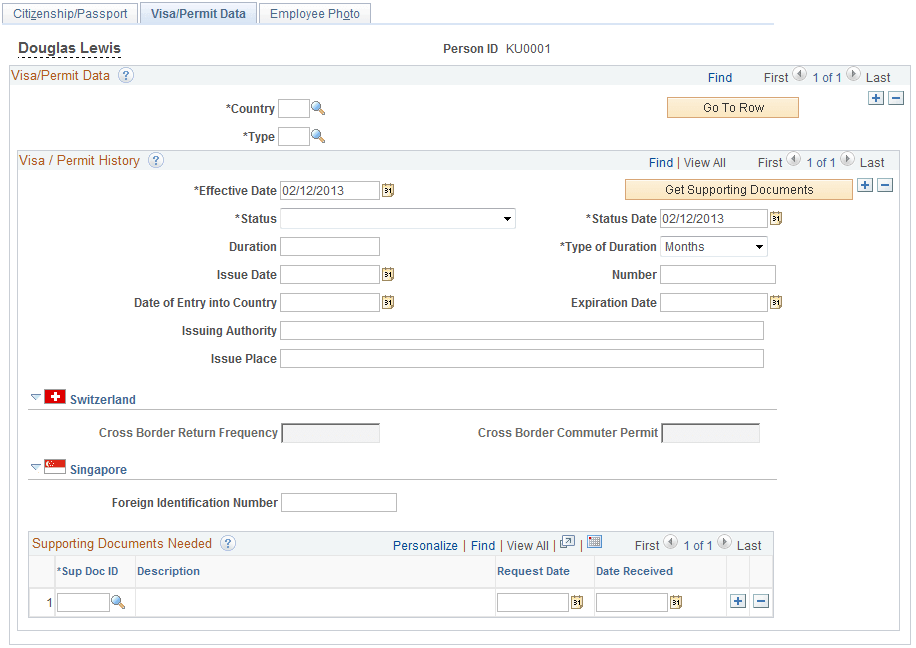 Visa/Permit Data page