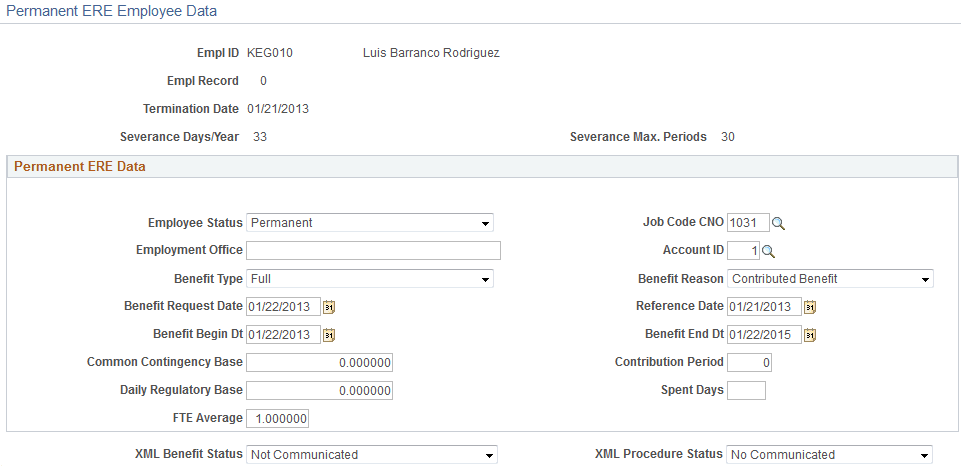 Permanent ERE Employee Data page