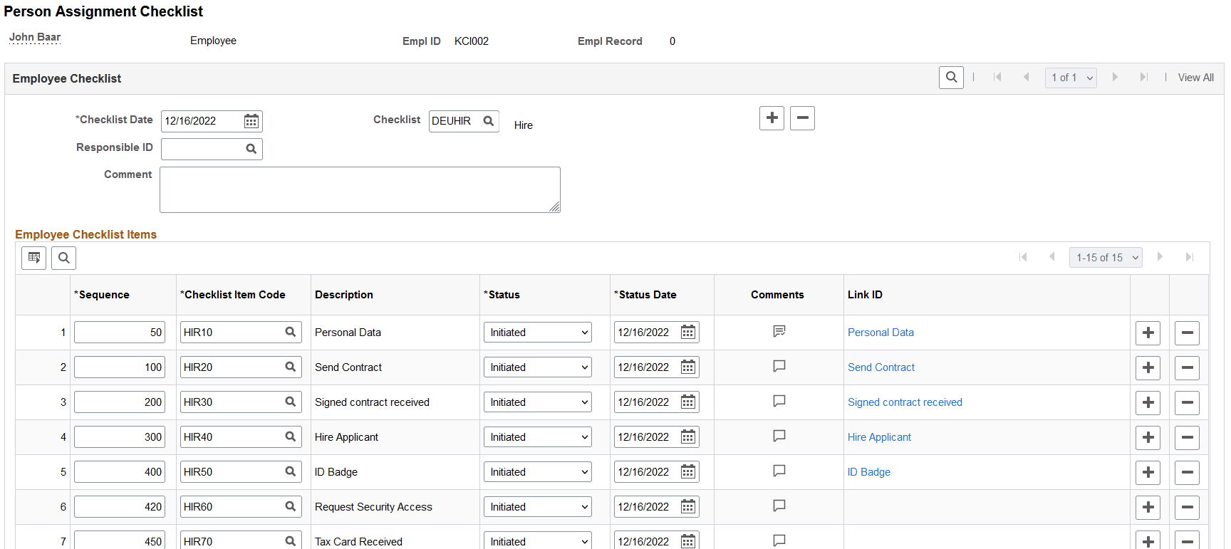 Person Assignment Checklist page