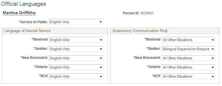 Official Languages page