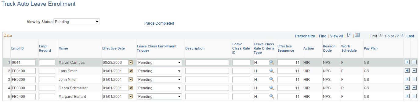 Track Auto Leave Enrollment page