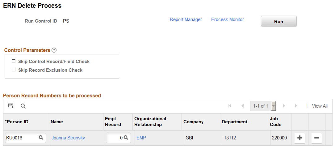ERN Delete Process page