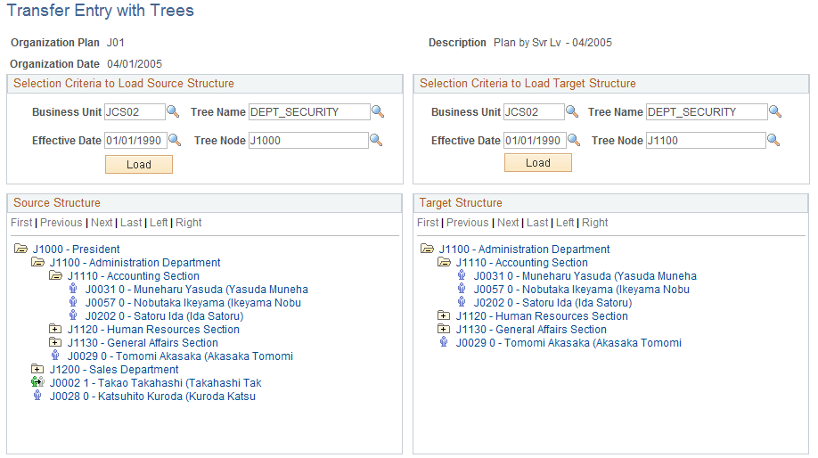 Transfer Entry with Trees page (1 of 2)