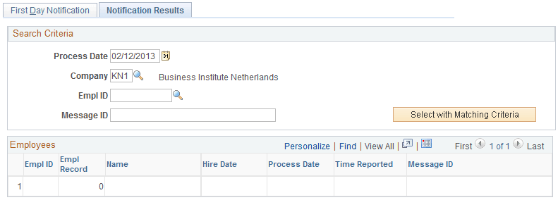 Notification Results page