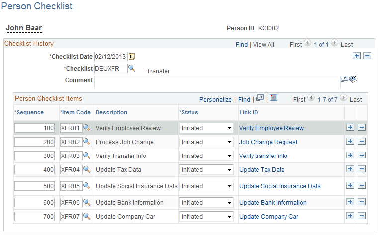 Person Checklist page
