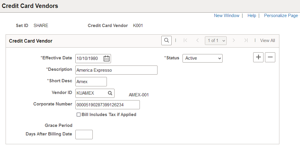Credit Card Vendors page