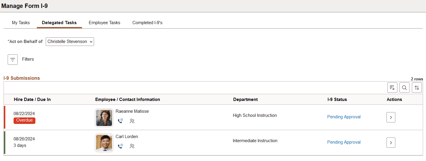 Delegated Tasks page
