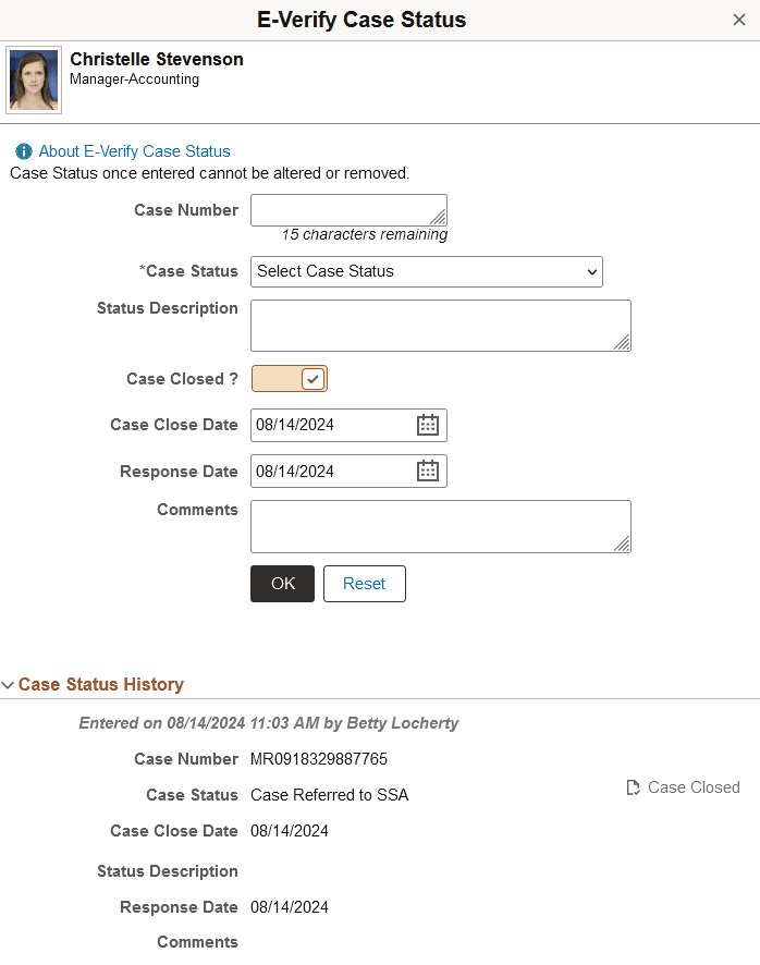 E-Verify Case Status page