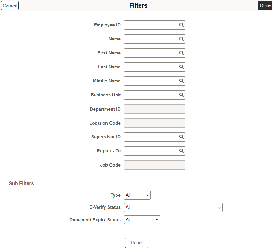 Filters page accessed from the Completed Task page