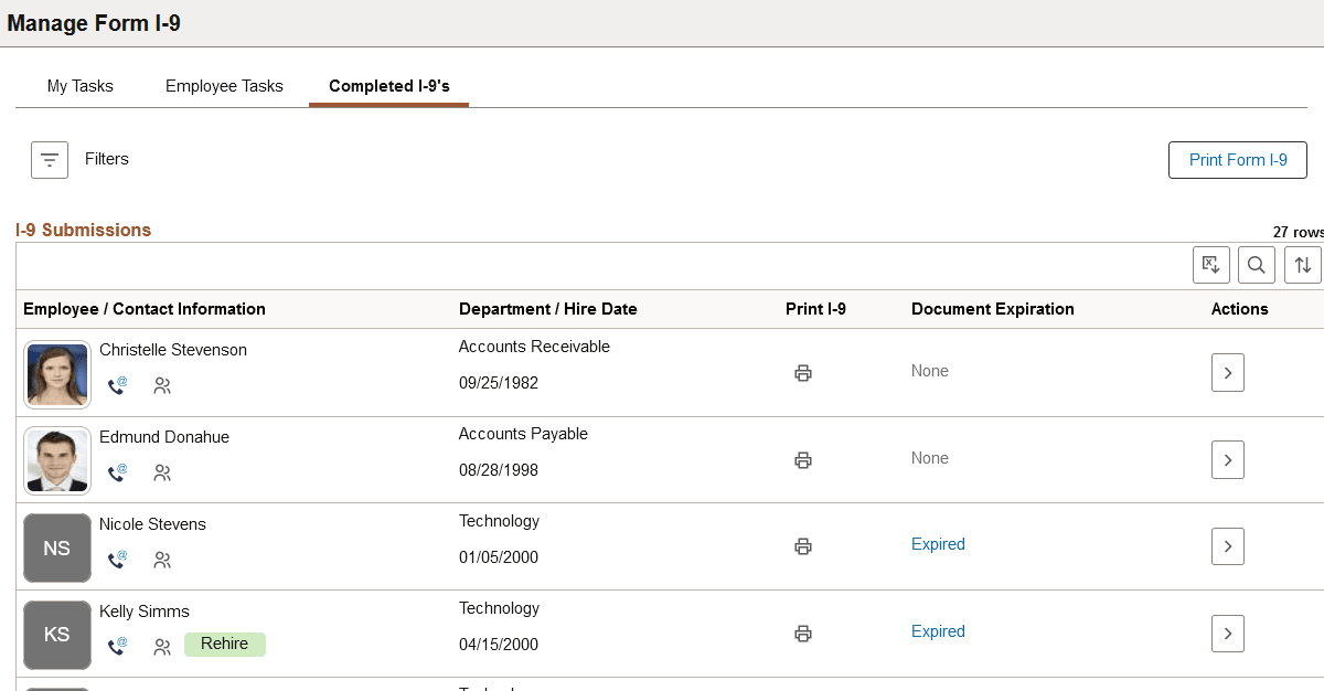 'Completed I-9's page