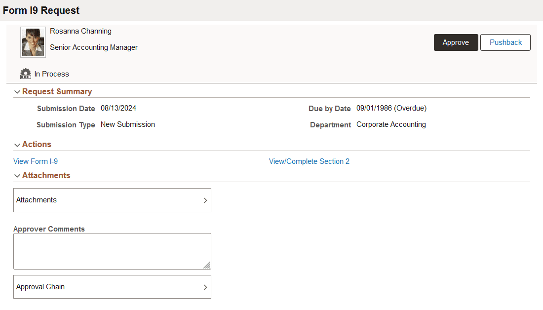 Pending Approvals - Form I9 Request Page