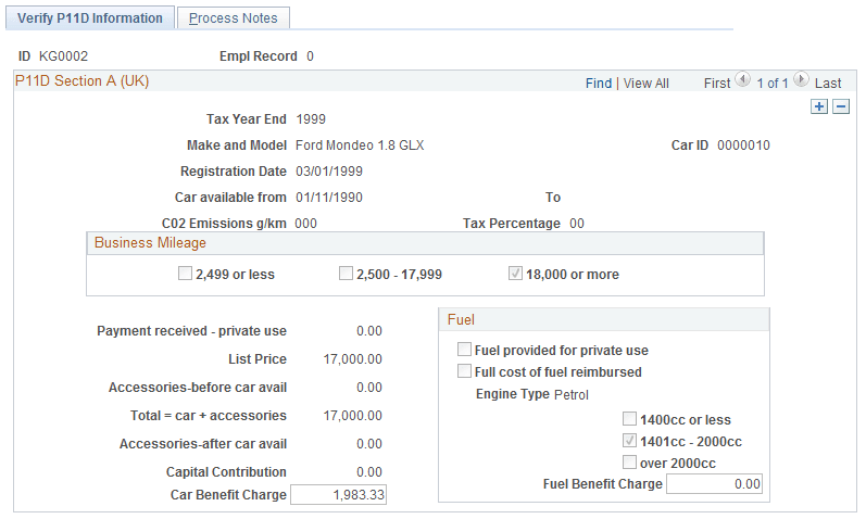 Verify P11D Information page