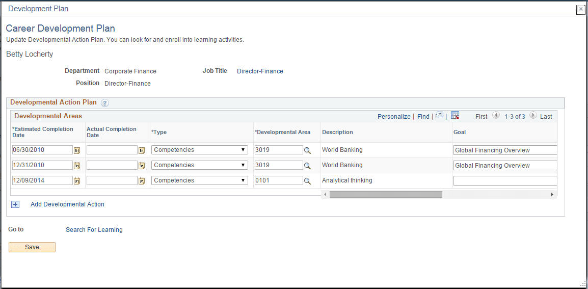 Update Development Plan page