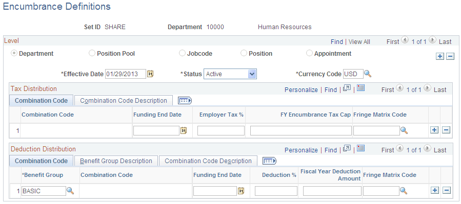 Encumbrance Definitions page
