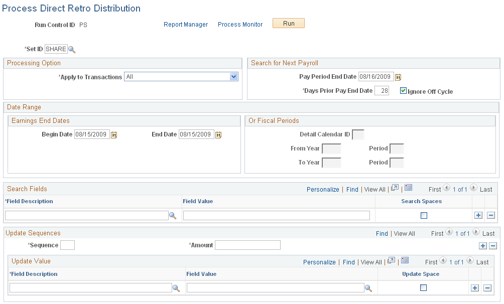 Process Direct Retro Distribution page