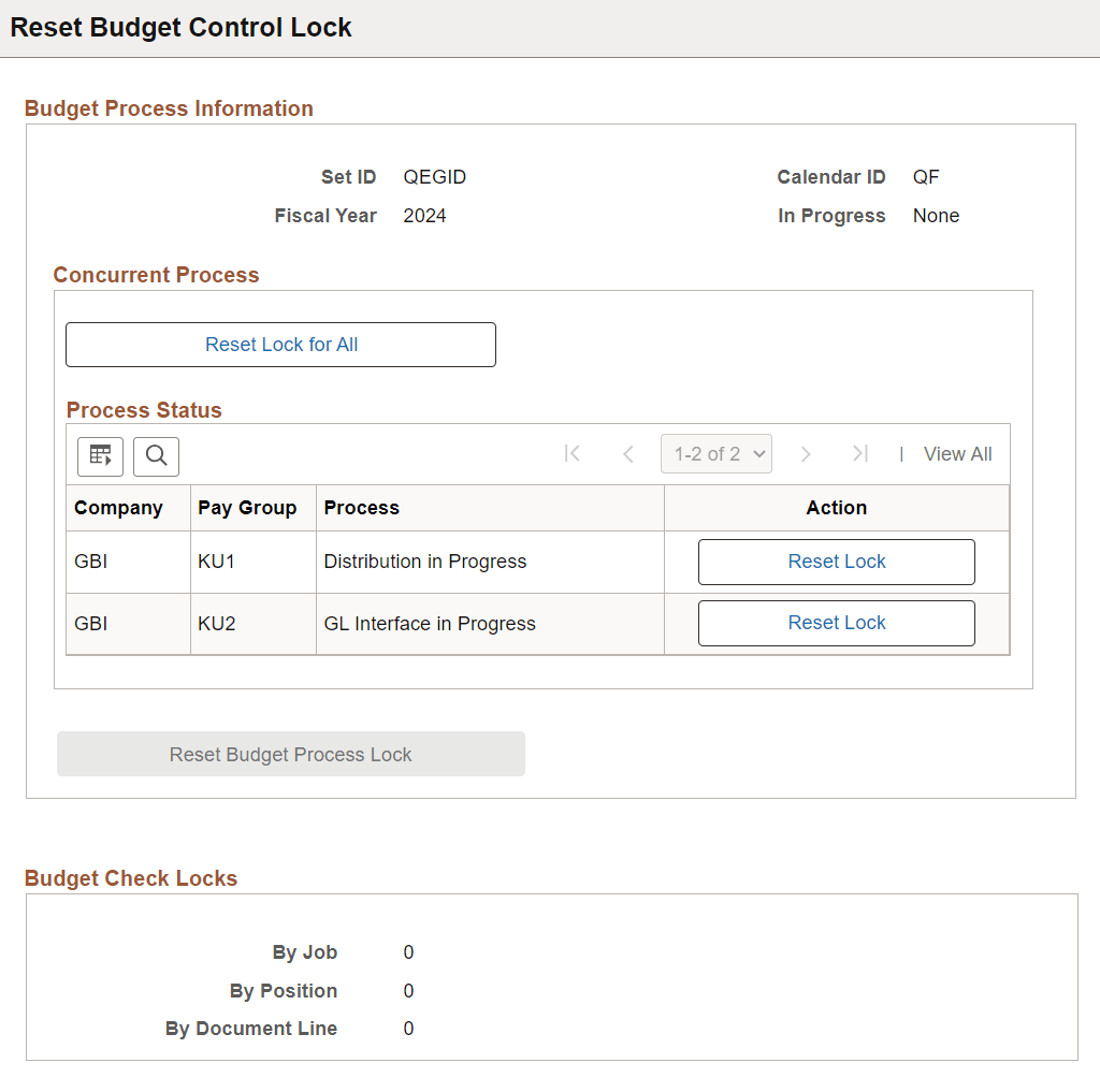 Reset Budget Control Lock page