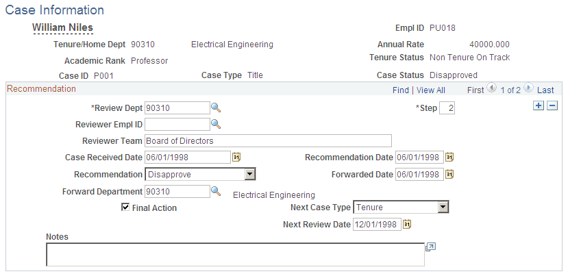 Case Information page