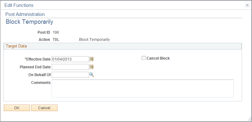 Post Administration - Block Temporarily page