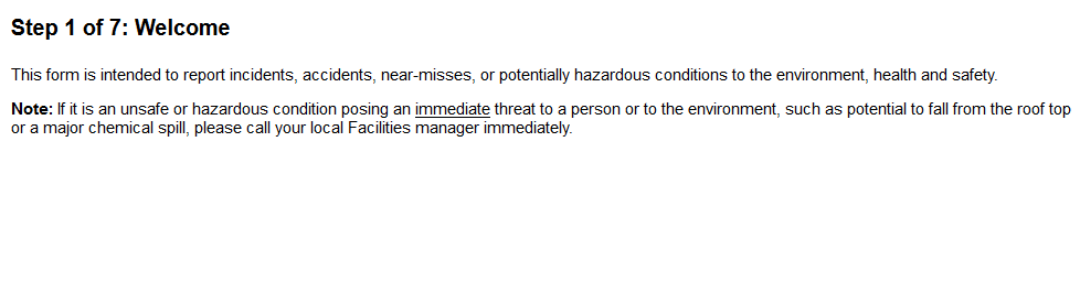 Report Incident - Welcome page