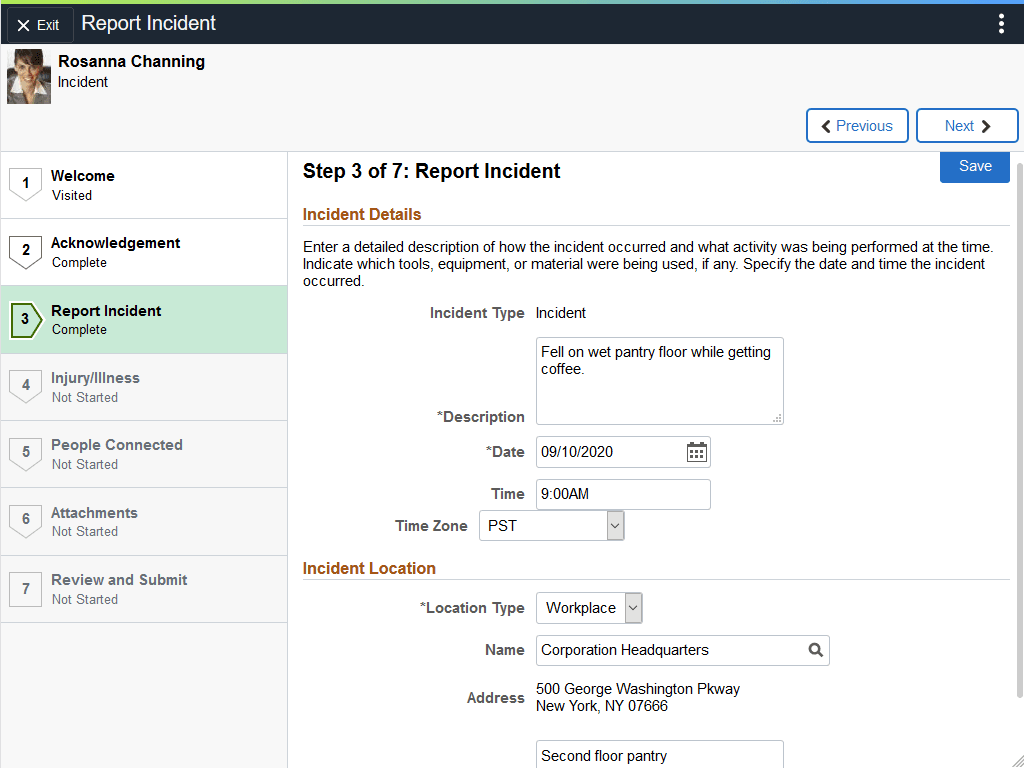 (Tablet) Page Layout for Report Incident Activity Guide