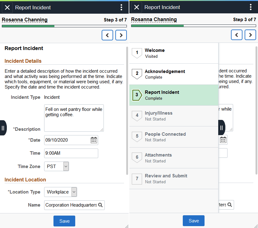 (Smartphone) Page Layout for Report Incident Activity Guide