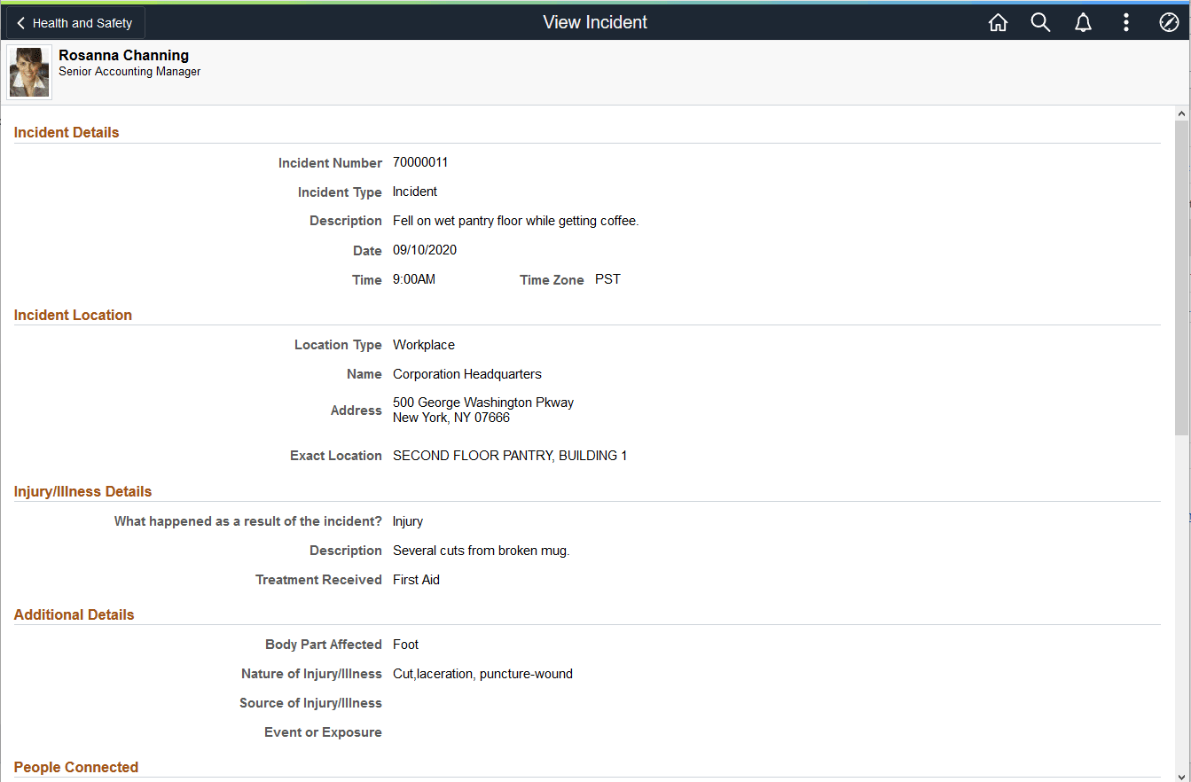 View Incident page (1 of 2)
