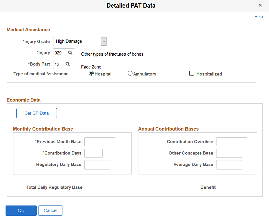 Detailed PAT Data page (HS_PAT3_ESP_SEC) accessed from the Injury Details - Diagnoses page