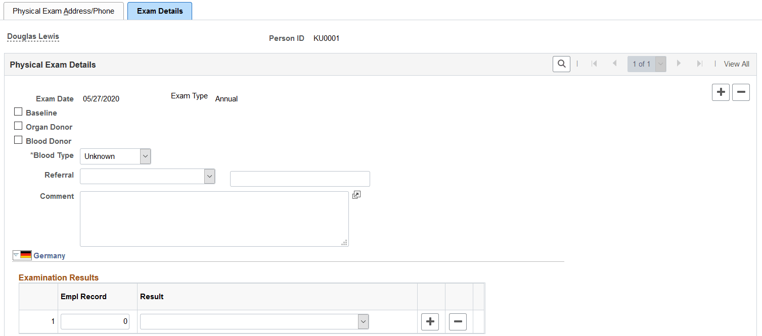 Physical Exam - Exam Details page (1 of 2)
