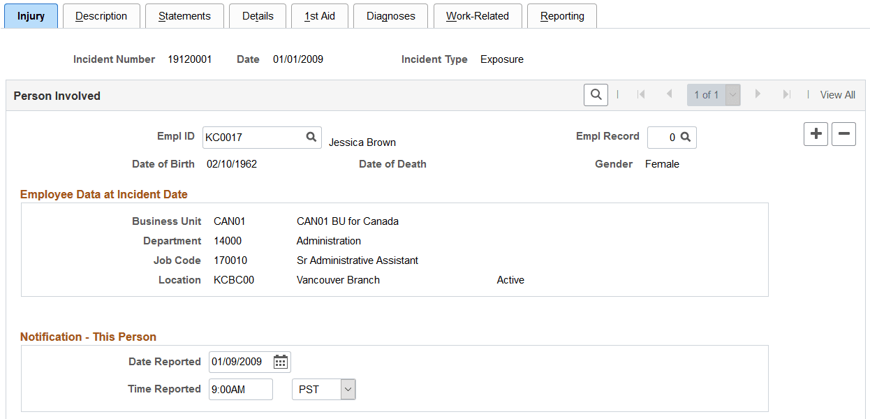 Injury Details - Injury page (1 of 3)