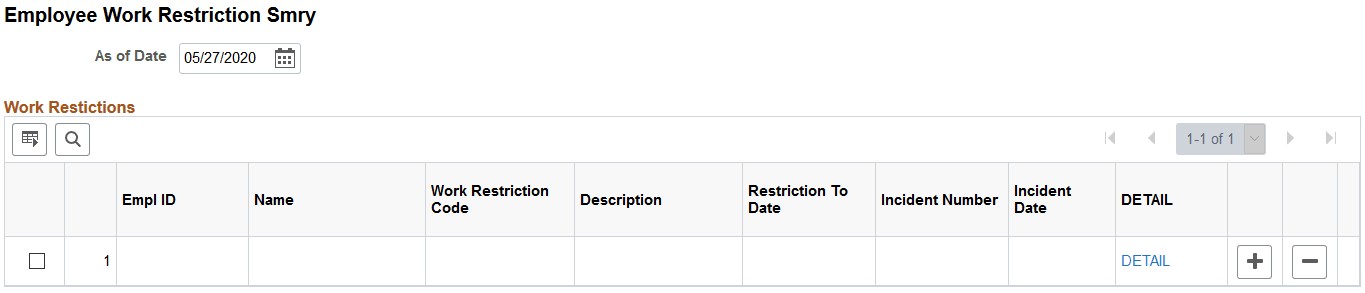 Employee Work Restriction Smry page