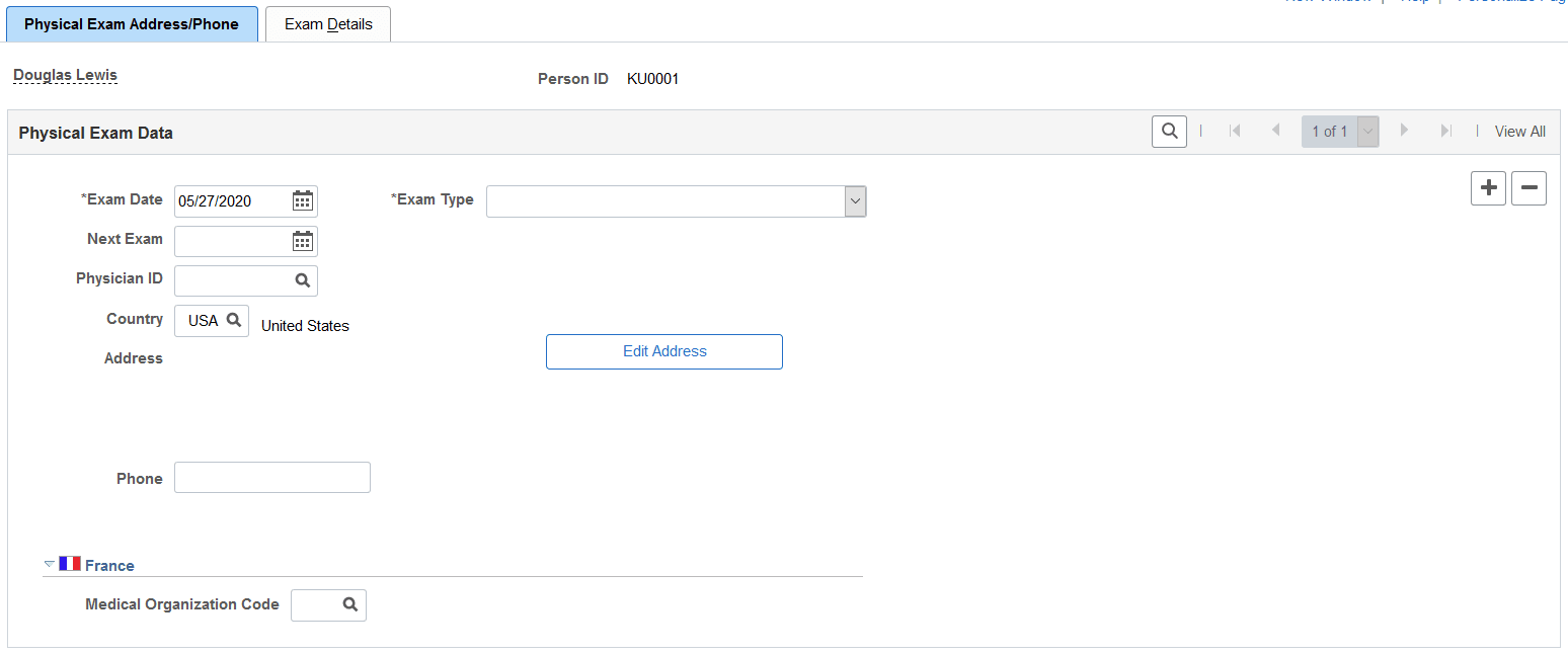 Physical Exam Address/Phone page