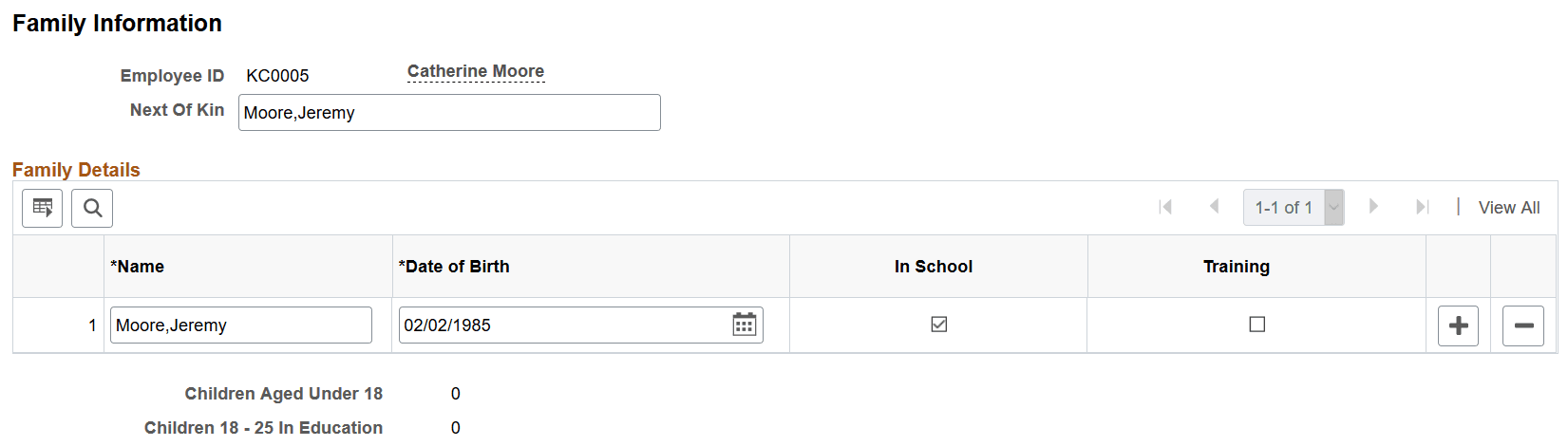 Family Information page