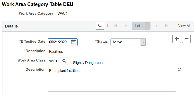 Work Area Category Table DEU page