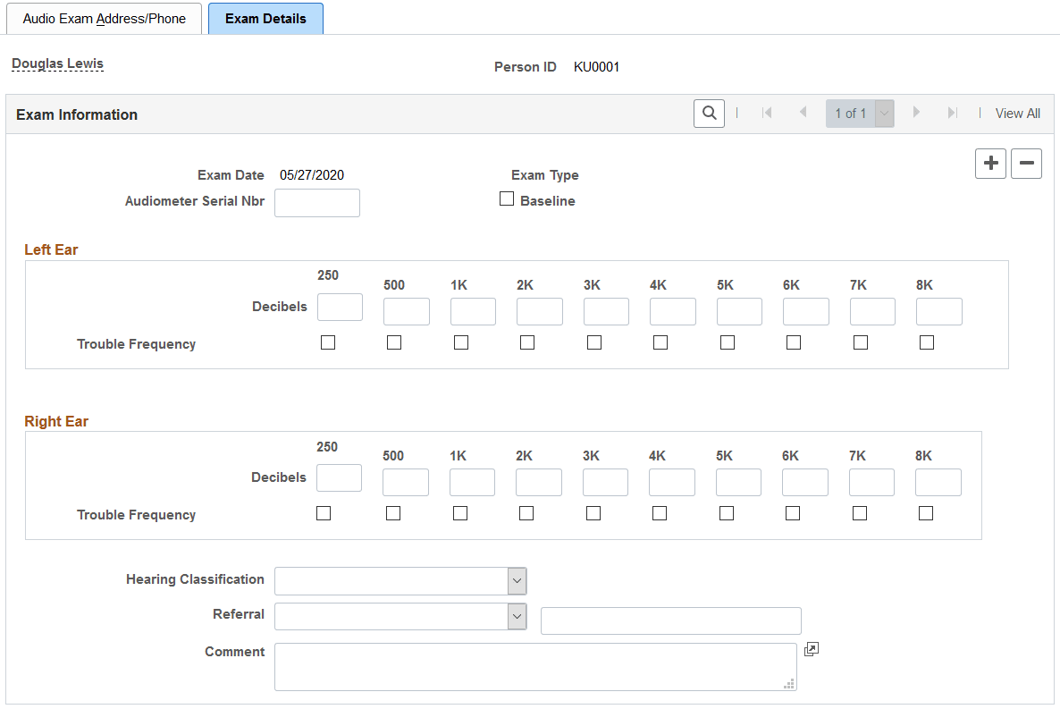 Audiometric Exam - Exam Details page