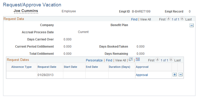 Request/Approve Vacation page