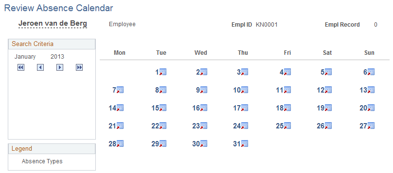 Review Absence Calendar page