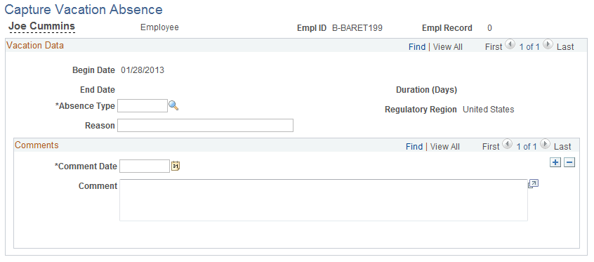 Capture Vacation Absence page
