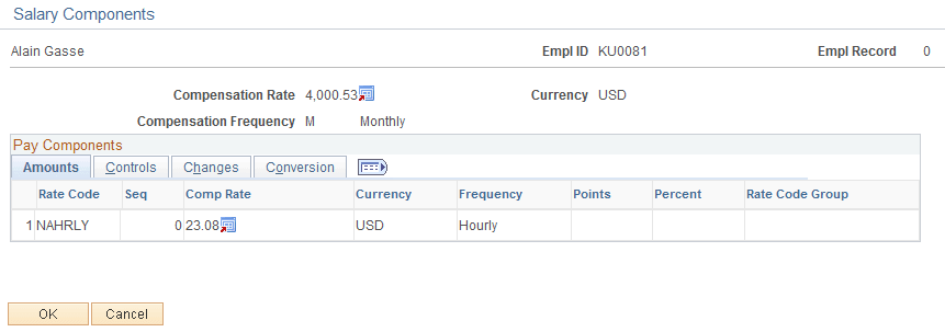 Salary Components page: Amounts tab