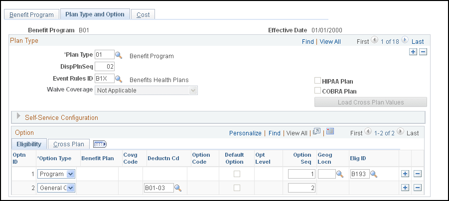 Plan Type and Option page