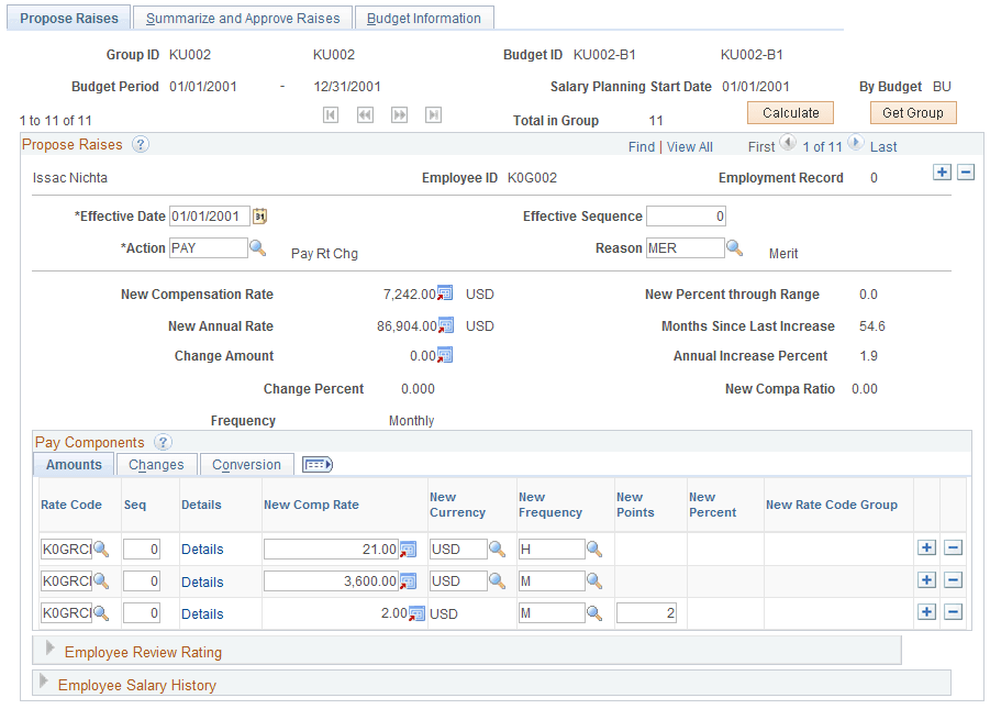 Propose Raises page (1 of 4)