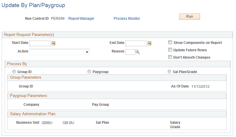 Update By Plan/Paygroup page