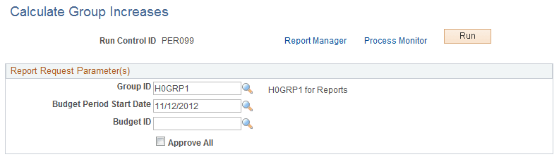 Calculate Group Increases page