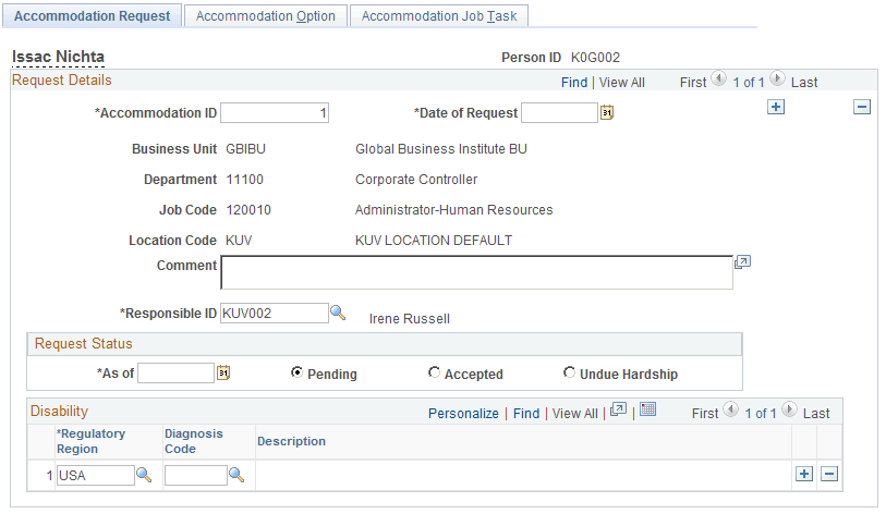 Accommodation Request page