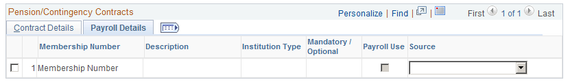 Pension/Cont. Contracts Review page: Payroll Details tab